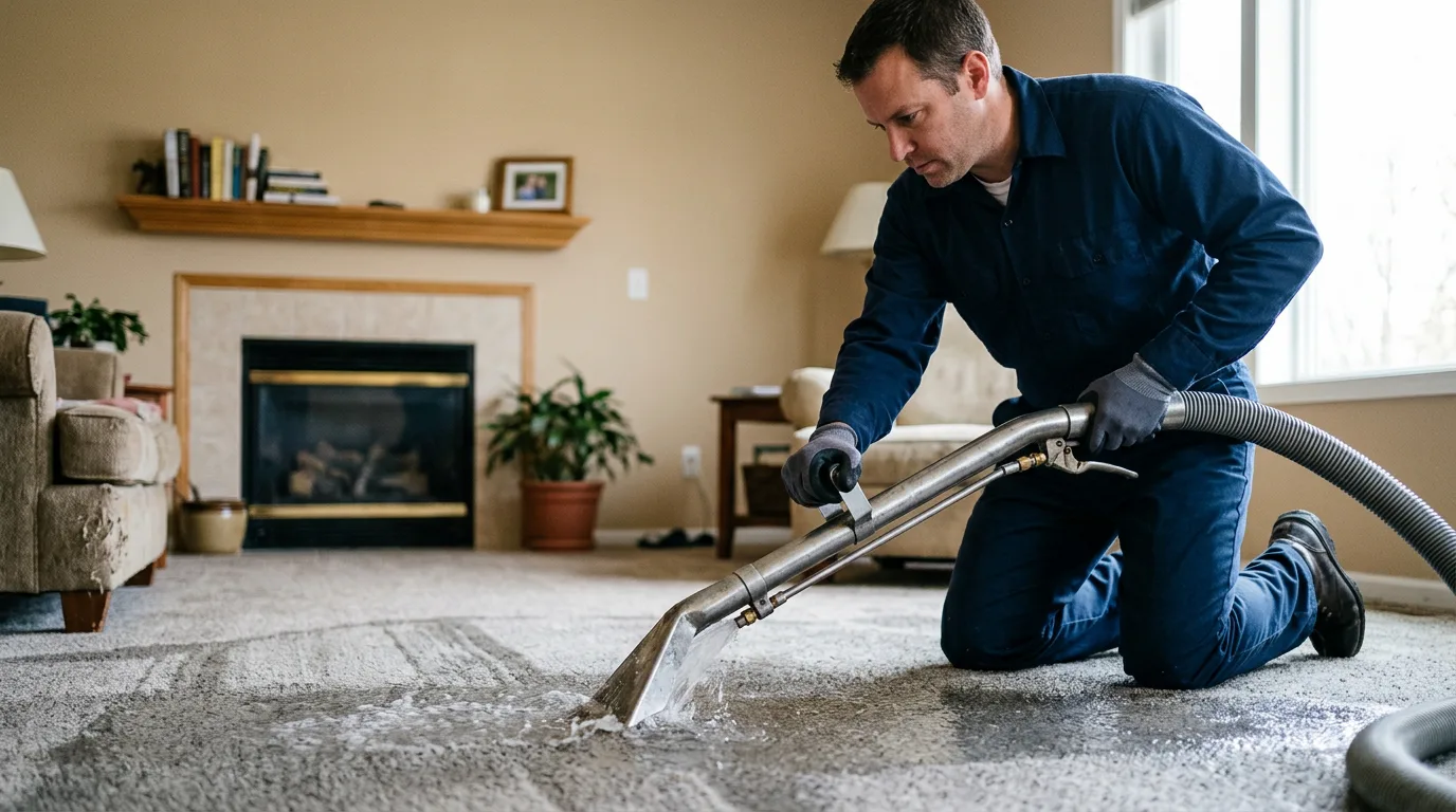 Water damage restoration technician working near New Sharon, IA